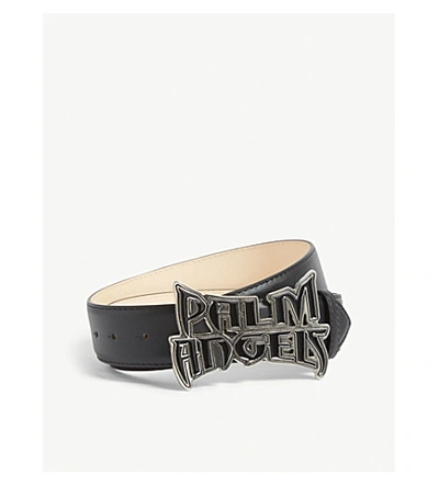 Palm Angels Logo Buckle Leather Belt In Black Silver