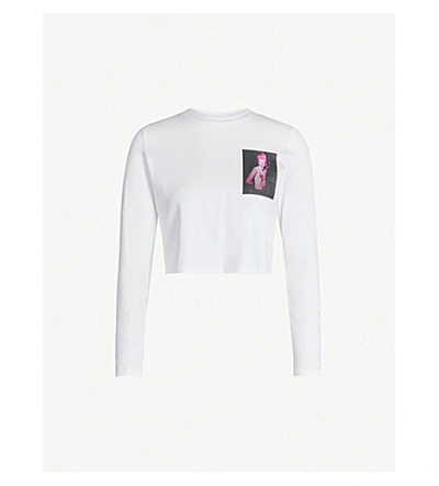 Boy London Graphic-print Cropped Stretch-cotton Top In White
