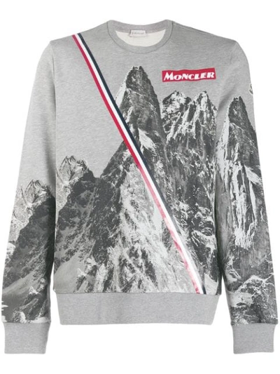 Moncler Mountain Print Crewneck Sweatshirt In Grey