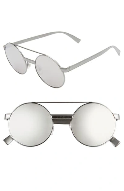 Versace Women's Brow Bar Round Sunglasses, 52mm In Gunmetal/ Silver Mirror