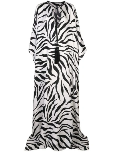 Oscar De La Renta Zebra-print Silk-crepe Kaftan In White