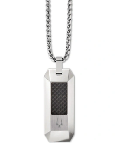 Bulova Men's Carbon Fiber Dog Tag Pendant Necklace In Stainless Steel, 26" + 2" Extender Women's Shoes