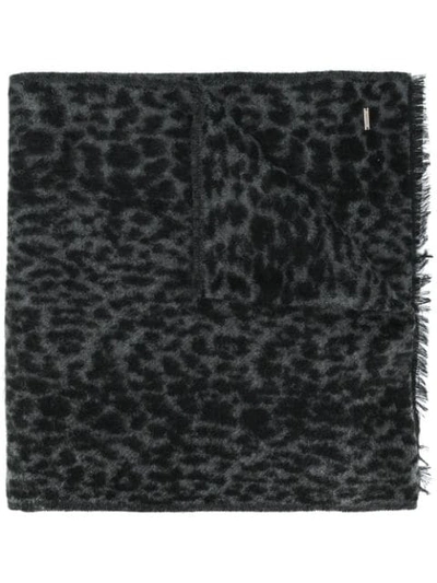 Saint Laurent Leopard Print Scarf In Graphite/black