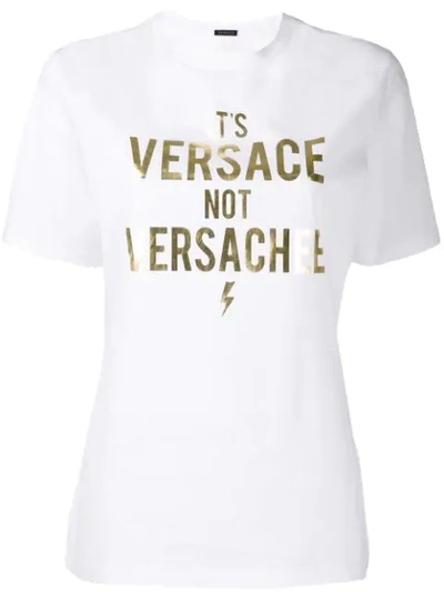 Versace Slogan Print T-shirt In White