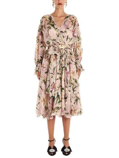 Dolce & Gabbana Floral Dress In Gigli Fdo Rosa