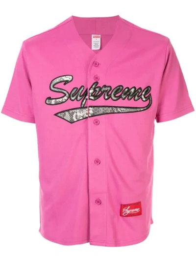 Supreme Logo Baseball Jersey In Pink