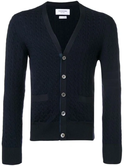 Thom Browne Cable Knit Cardigan In Blue