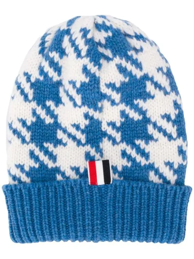 Thom Browne Gun Club Intarsia Check Hat In Blue