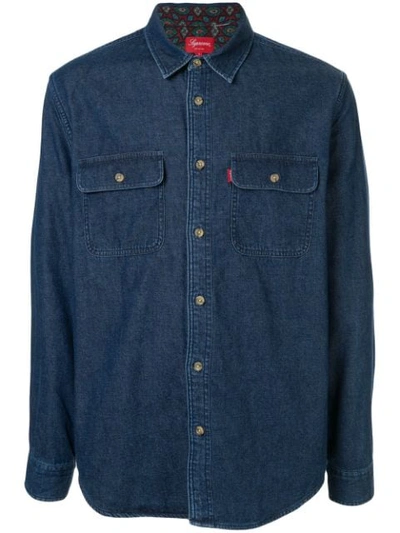 Supreme Flannel Lined Twill Shirt In Blue