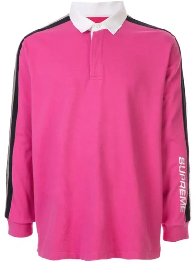 Supreme Reflective Stripe Rugby Top In Pink