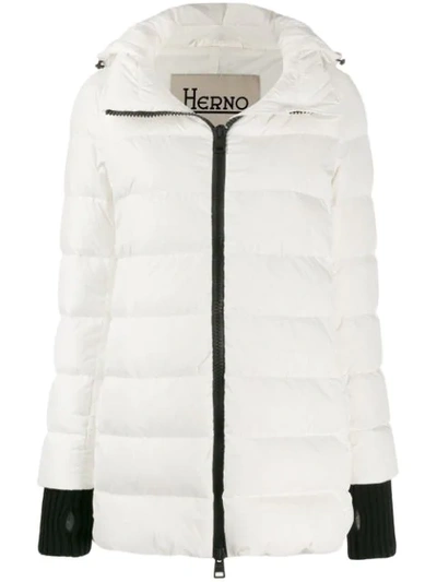 Herno Ribbed Trim Puffer Jacket In White