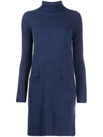 Allude Long Sleeve Knitted Dress In Blue