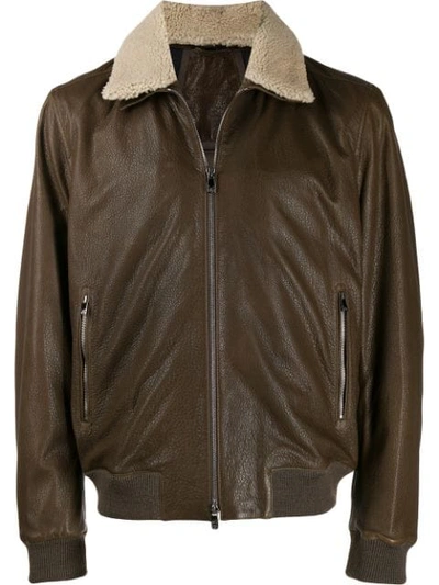 Corneliani Shearling Collar Bomber Jacket In Brown