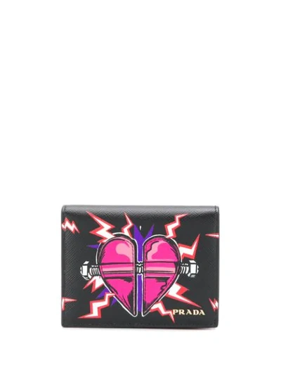 Prada Heart Print Wallet In Black
