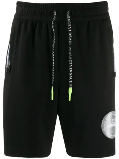 Versace Logo Patch Track Shorts In Black