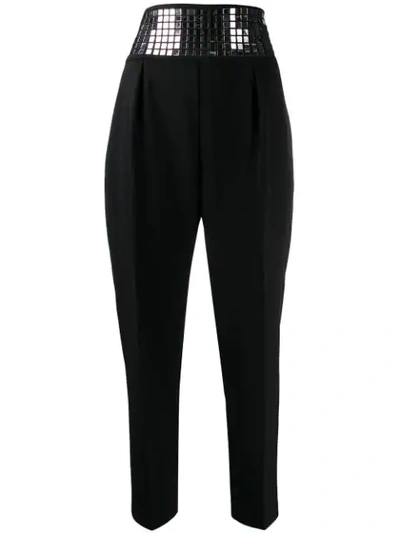 Pinko Mirrored High-waisted Trousers In Black