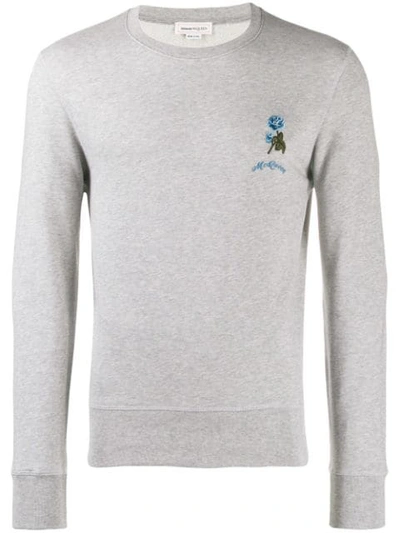 Alexander Mcqueen Rose Motif Embroidered Sweatshirt In Grey