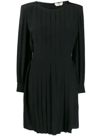 Fendi Square Shoulder Pleated Dress In Black