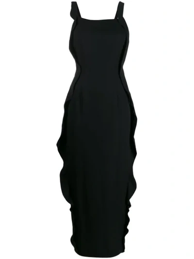 Pre-owned Giorgio Armani Ruffled Details Slim Long Dress In Black