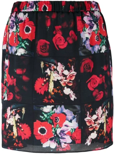 Kenzo Antonio Smocked Floral Silk Satin Skirt, Red/multicolor In Vermillion