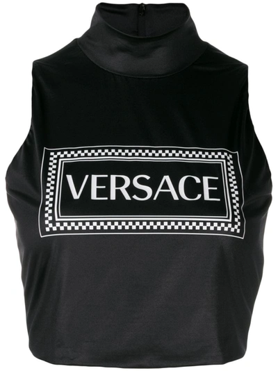 Versace 90s Vintage Logo Print Crop Top In Black