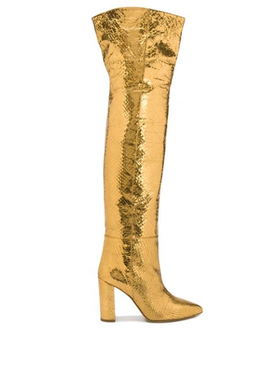 Paris Texas Snakeskin Effect Boots In Gold