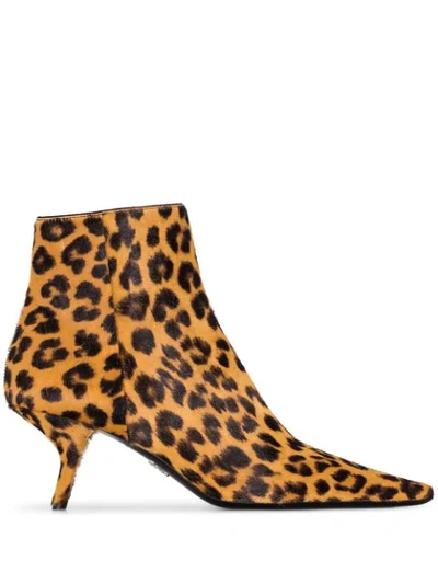 Prada 65 Leopard-print Calf Hair Ankle Boots In Brown