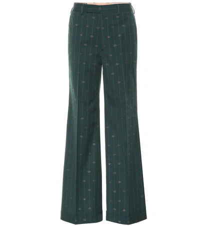 Gucci Gg-pinstripe Wool-twill Flared Trousers In Green