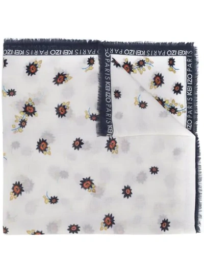 Kenzo Floral Print Scarf In White