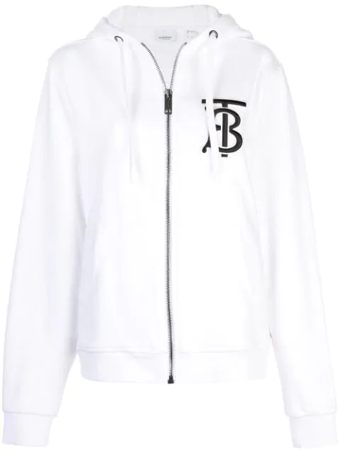 Burberry Tb Logo Zip-up Cotton Jersey Hoodie In White | ModeSens