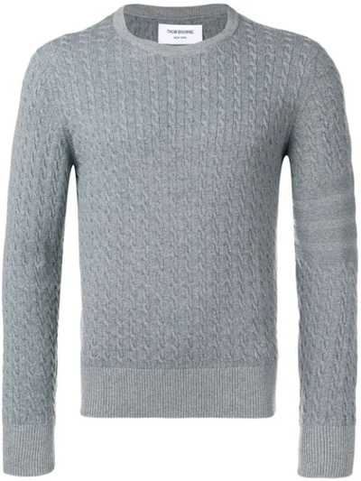 Thom Browne Striped Sleeve Cable Knit Jumper In Grey