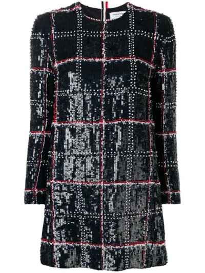 Thom Browne Sequinned-embroidered Checked Mini Dress In Blue