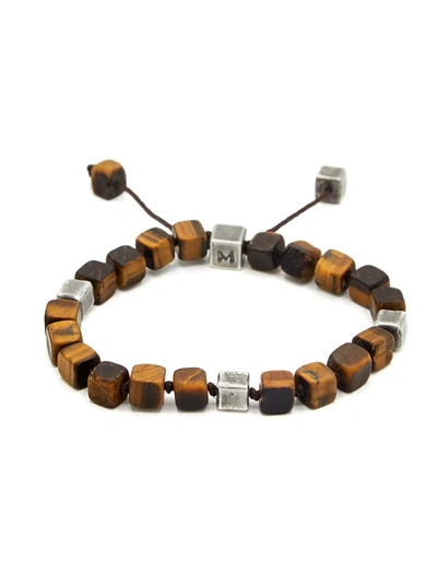 M Cohen Tiger Eye And Sterling Silver Cube Bead Bracelet In Brown