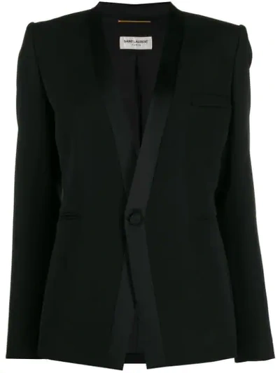 Saint Laurent Collarless Wool Tuxedo Jacket In Black