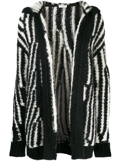 Saint Laurent Intarsia Mohair Blend Knit Cardigan In Black