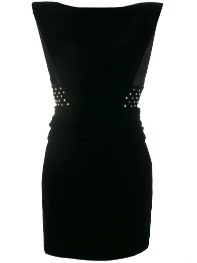 Saint Laurent Crystal-embellished Velvet Mini Dress In Black
