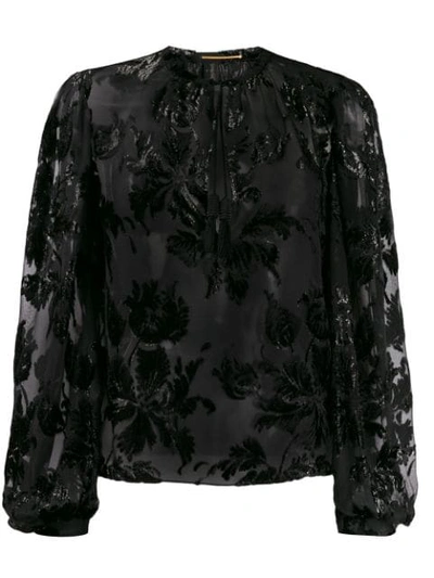 Saint Laurent Shiny Floral-embroidered Blouse In Black