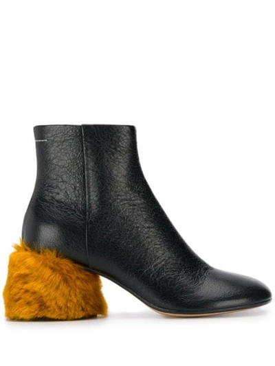 Mm6 Maison Margiela Lamb Fur Heeled Ankle Boots In Black