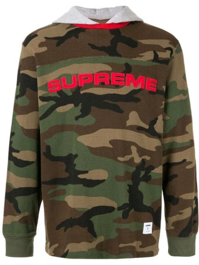 Supreme Hooded Waffle Ringer Top In Green