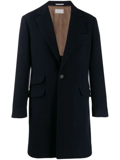Brunello Cucinelli Single-breasted Cashmere Coat In Blue