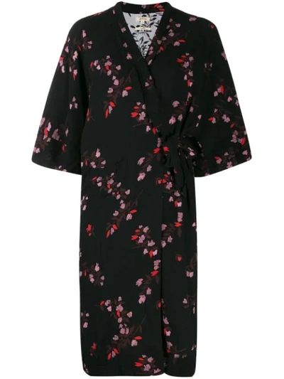 Bellerose Flower Print Crepè Kimono Dress In Black