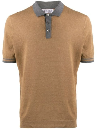 Brunello Cucinelli Knitted Polo Shirt In Brown