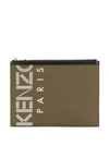 Kenzo Logo Zipped Pouch In Green