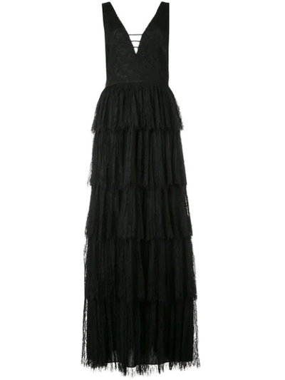 Alice And Olivia Isadora Tiered Gown In Black
