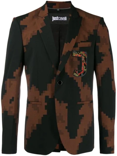 Just Cavalli Pixel Print Blazer In Black