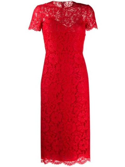 Valentino Lace Overlay Dress In Red