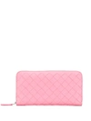 Bottega Veneta Intrecciato Weave Zip-around Wallet In Pink