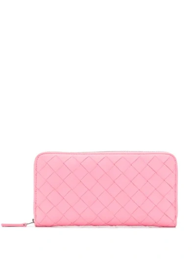 Bottega Veneta Intrecciato Weave Zip-around Wallet In Pink