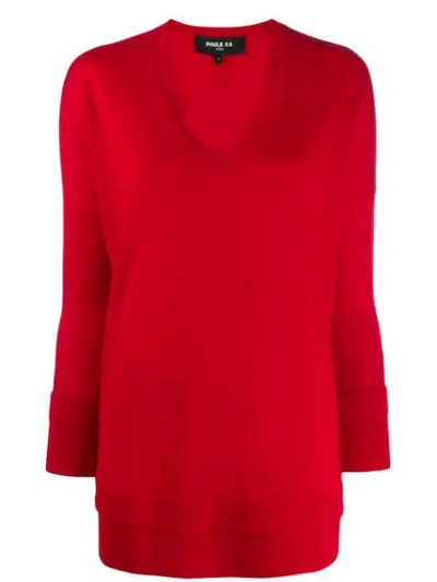 Paule Ka Layered-effect V-neck Pullover In Red