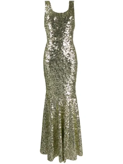 Dolce & Gabbana Sequined Sleeveless Mermaid Gown In Gold